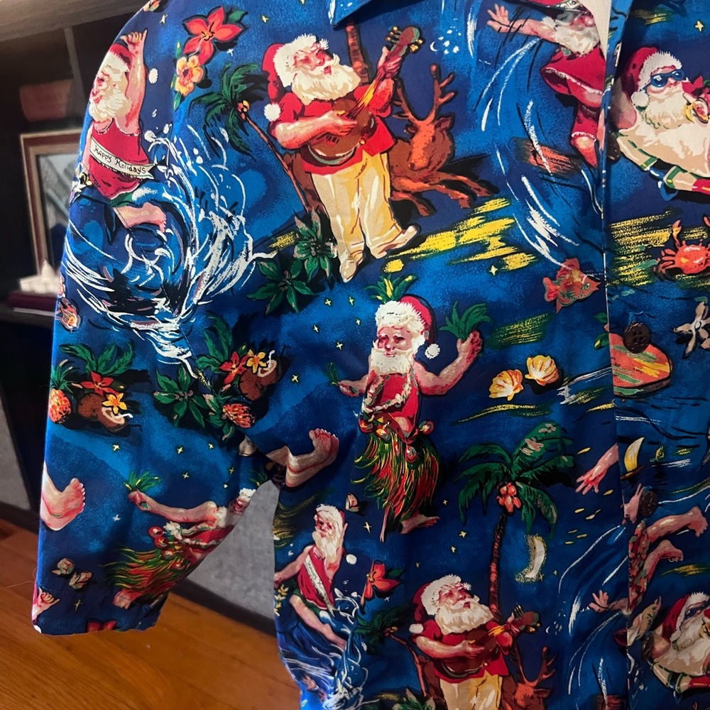 Tropical Santa Print Women's Button Down Shirt